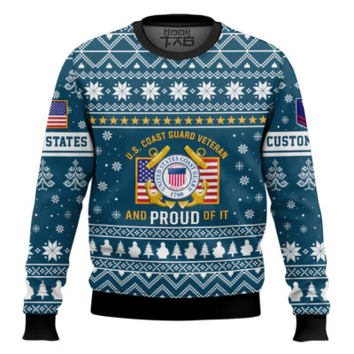 Hooktab US Coast Guard Proud Veteran - Custom Name And Rank Ugly Sweater
