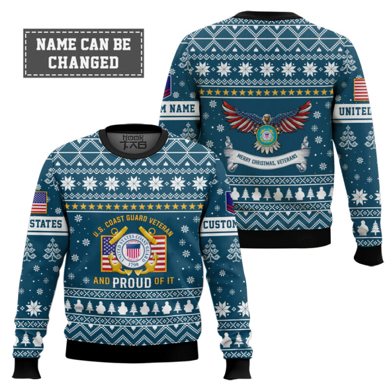 Hooktab US Coast Guard Proud Veteran - Custom Name And Rank Ugly Sweater Hooktab US Coast Guard Proud Veteran - Custom Name And Rank Ugly Sweater