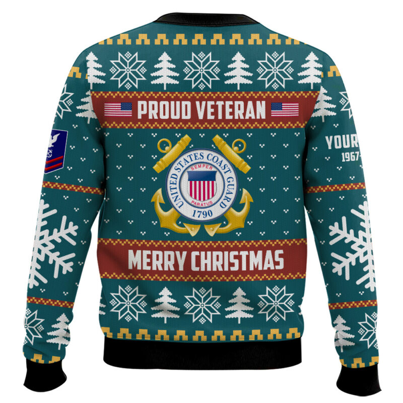 Hooktab US Coast Guard Proud Veteran - Custom Name, Rank And Years Of Service Ugly Sweater Hooktab US Coast Guard Proud Veteran - Custom Name, Rank And Years Of Service Ugly Sweater