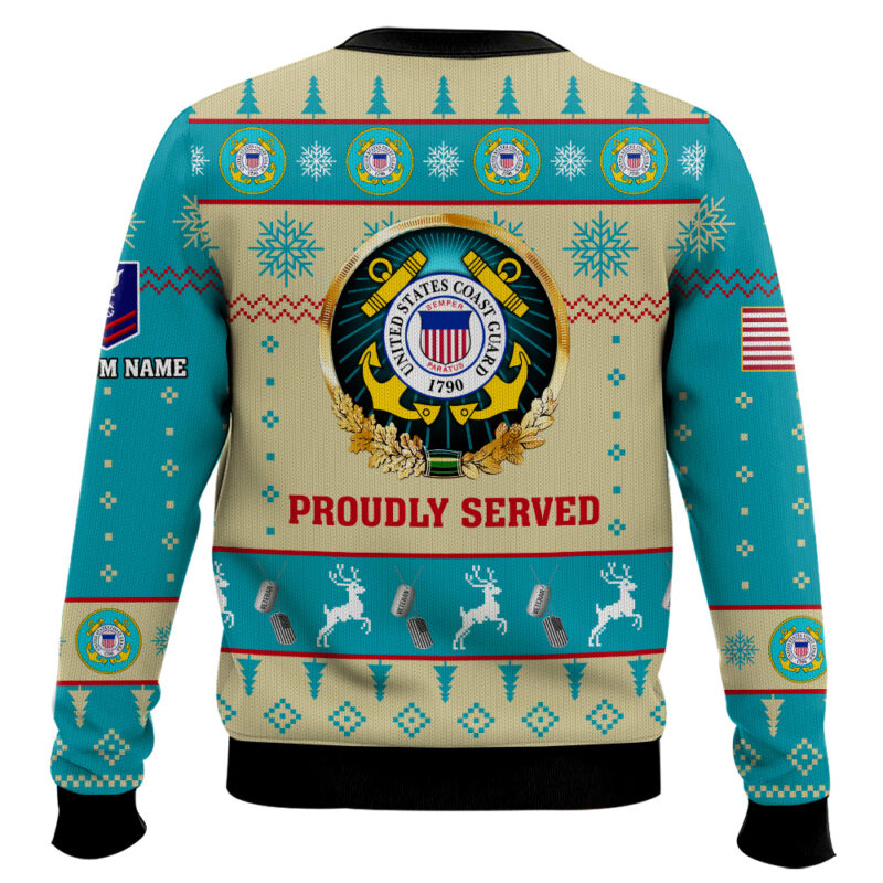 Hooktab US Coast Guard Proudly Served - Custom Name And Rank Ugly Sweater Hooktab US Coast Guard Proudly Served - Custom Name And Rank Ugly Sweater