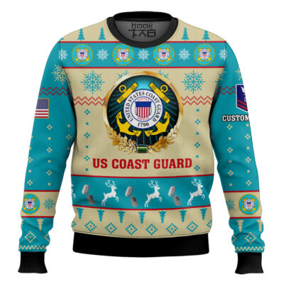 Hooktab US Coast Guard Proudly Served - Custom Name And Rank Ugly Sweater