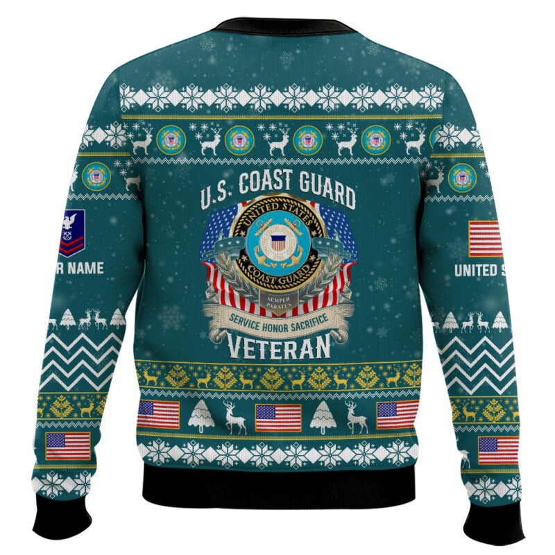 Hooktab US Coast Guard Proudly Served Veteran - Custom Name, Rank And Years Of Service Ugly Sweater Hooktab US Coast Guard Proudly Served Veteran - Custom Name, Rank And Years Of Service Ugly Sweater