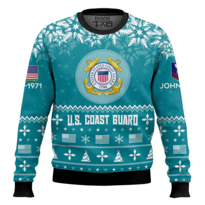 Hooktab US Coast Guard Remember-Honor-Respect - Custom Name, Rank And Years Of Service Ugly Sweater