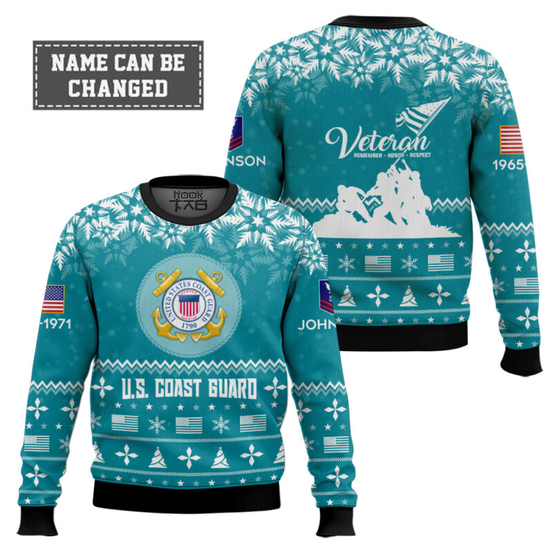 Hooktab US Coast Guard Remember-Honor-Respect - Custom Name, Rank And Years Of Service Ugly Sweater Hooktab US Coast Guard Remember-Honor-Respect - Custom Name, Rank And Years Of Service Ugly Sweater