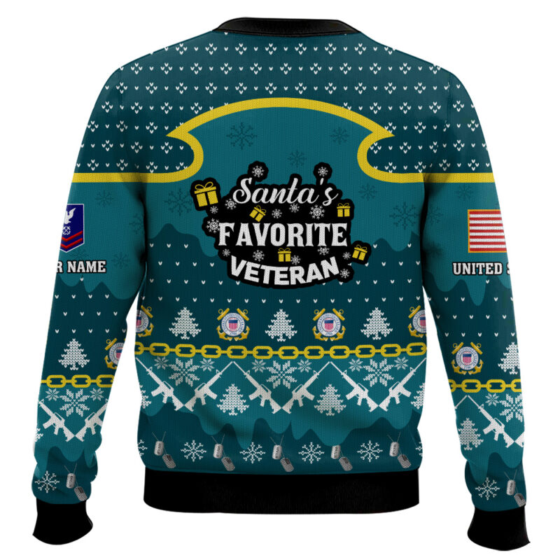 Hooktab US Coast Guard Santa's Favorite Veteran - Custom Name And Rank Ugly Sweater Hooktab US Coast Guard Santa's Favorite Veteran - Custom Name And Rank Ugly Sweater