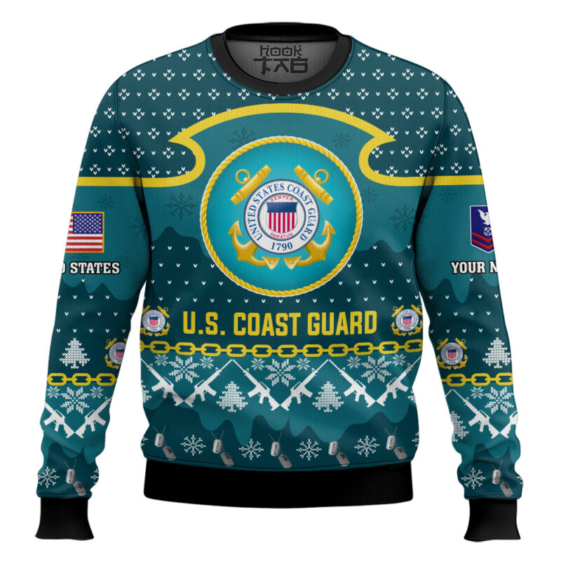 Hooktab US Coast Guard Santa's Favorite Veteran - Custom Name And Rank Ugly Sweater