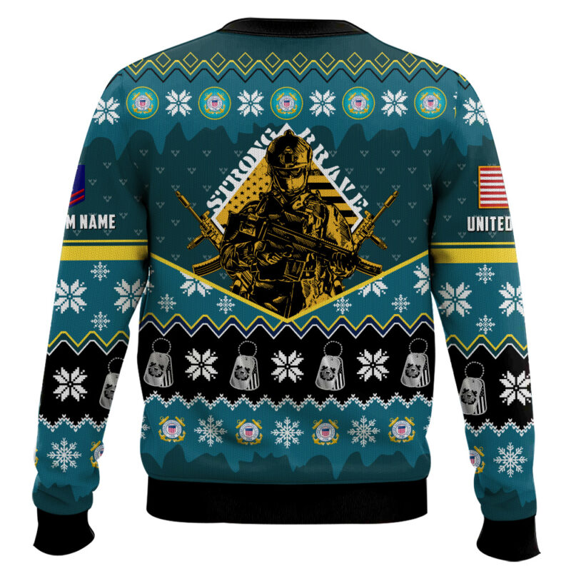 Hooktab US Coast Guard Strong And Brave - Custom Name And Rank Ugly Sweater Hooktab US Coast Guard Strong And Brave - Custom Name And Rank Ugly Sweater