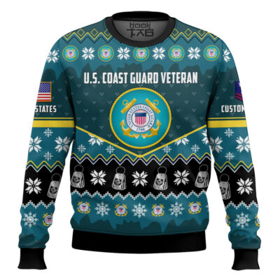 Hooktab US Coast Guard Strong And Brave - Custom Name And Rank Ugly Sweater