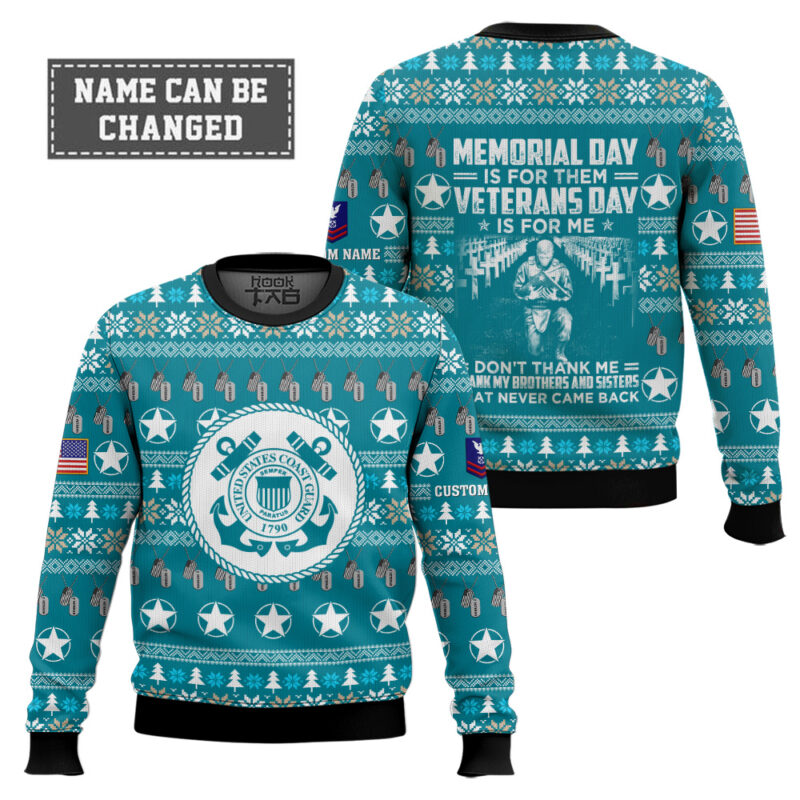 Hooktab US Coast Guard Thank My Brothers And Sisters That Never Came Back - Custom Name And Rank Ugly Sweater Hooktab US Coast Guard Thank My Brothers And Sisters That Never Came Back - Custom Name And Rank Ugly Sweater