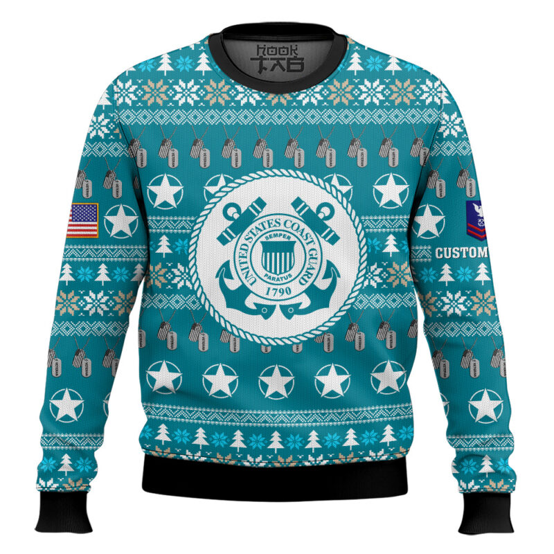 Hooktab US Coast Guard Thank My Brothers And Sisters That Never Came Back - Custom Name And Rank Ugly Sweater