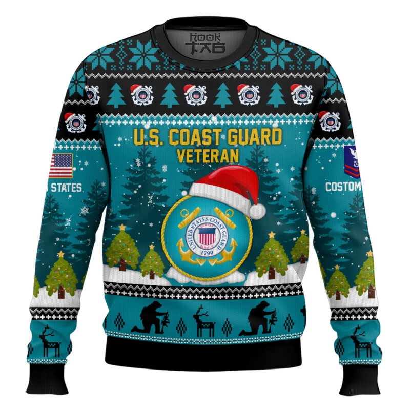 Hooktab US Coast Guard Thank You God - Custom Name And Rank Ugly Sweater