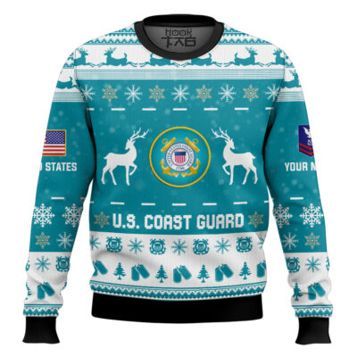 Hooktab US Coast Guard This Christmas R.E.D - Custom Name And Rank Ugly Sweater