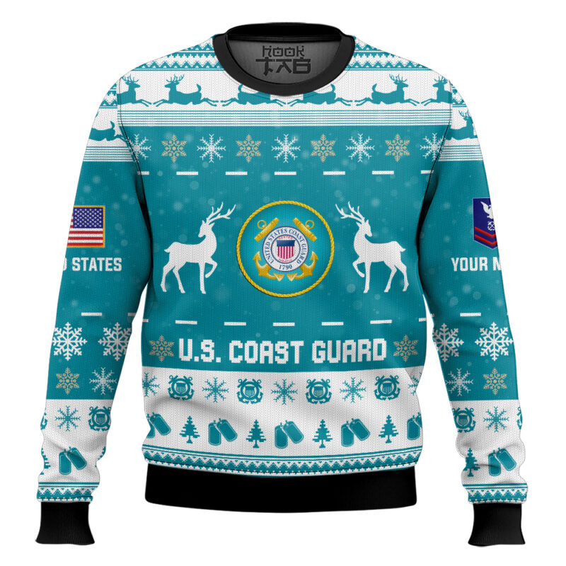 Hooktab US Coast Guard This Christmas R.E.D - Custom Name And Rank Ugly Sweater