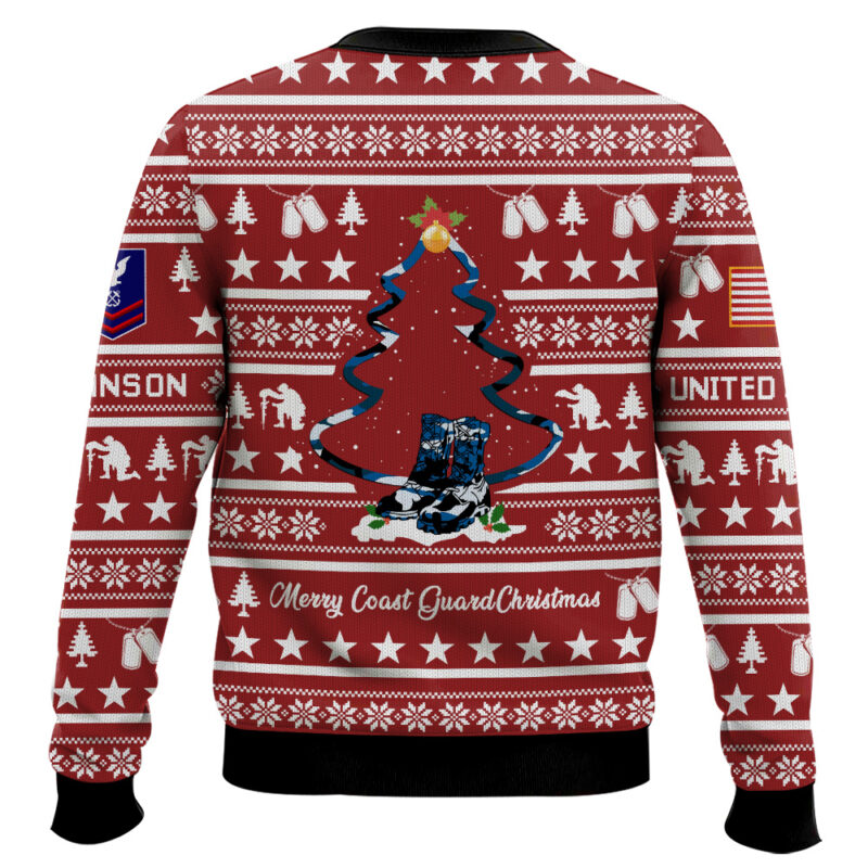 Hooktab US Coast Guard Veteran Merry Christmas - Custom Name And Rank Ugly Sweater Hooktab US Coast Guard Veteran Merry Christmas - Custom Name And Rank Ugly Sweater