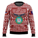 Hooktab US Coast Guard Veteran Merry Christmas - Custom Name And Rank Ugly Sweater
