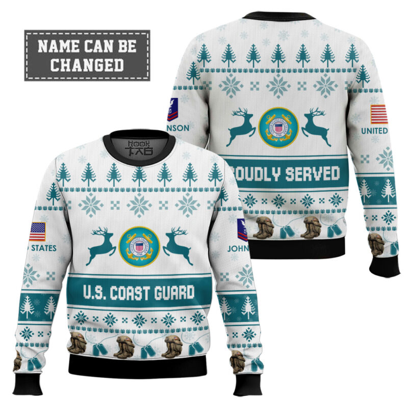 Hooktab US Coast Guard Veteran Proudly Served - Custom Name And Rank Ugly Sweater Hooktab US Coast Guard Veteran Proudly Served - Custom Name And Rank Ugly Sweater