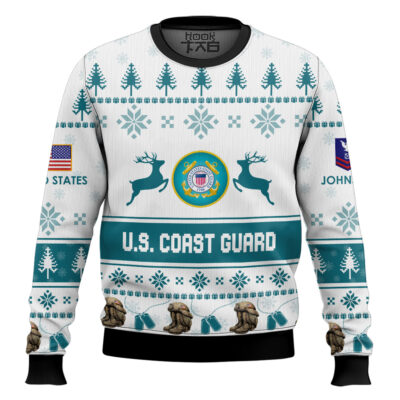 Hooktab US Coast Guard Veteran Proudly Served - Custom Name And Rank Ugly Sweater