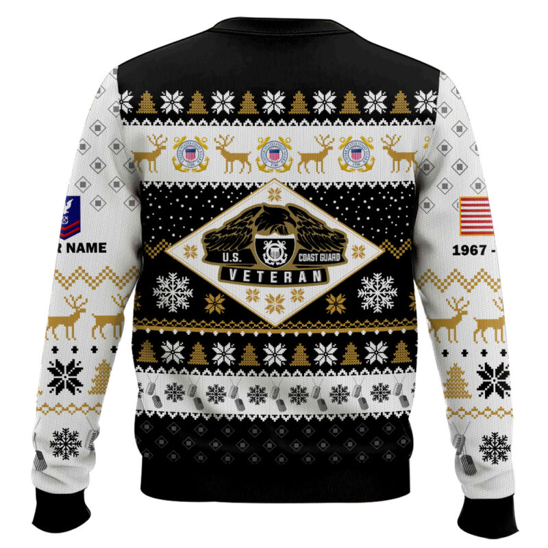Hooktab US Coast Guard Veterans - Custom Name, Rank And Years Of Service Ugly Sweater Hooktab US Coast Guard Veterans - Custom Name, Rank And Years Of Service Ugly Sweater