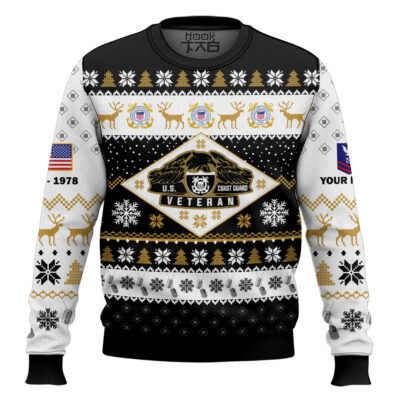 Hooktab US Coast Guard Veterans - Custom Name, Rank And Years Of Service Ugly Sweater
