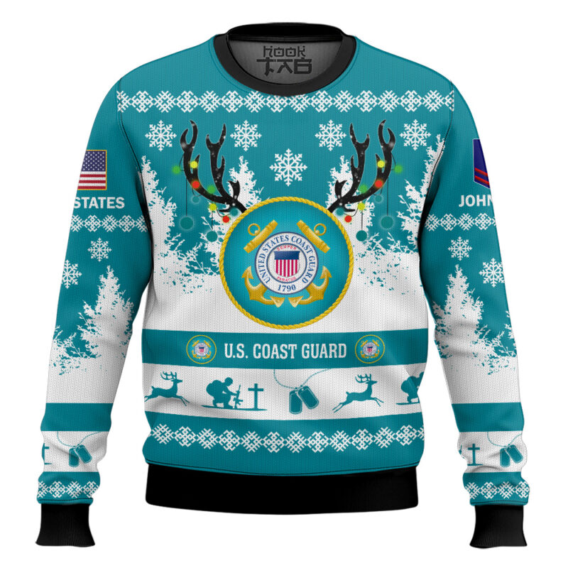 Hooktab US Coast Guard You'll Never Walk Alone - Custom Name and Rank Ugly Sweater