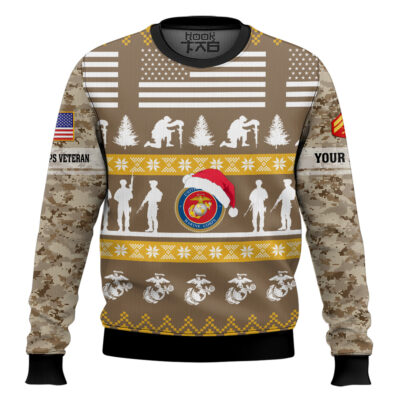 Hooktab US Marine Corps Be Nice To Veterans Remember Santa Is Always Watching - Custom Name And Rank Ugly Sweater