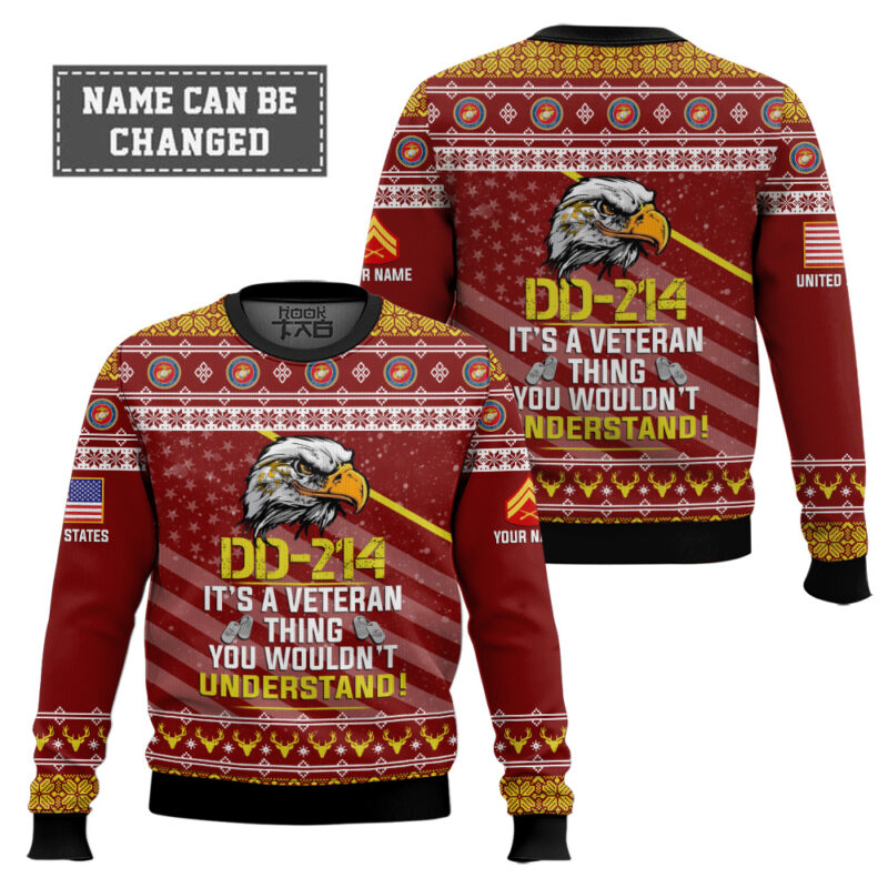Hooktab US Marine Corps DD-214 It's A Veteran Thing You Wouldn't Understand - Custom Name And Rank Ugly Sweater Hooktab US Marine Corps DD-214 It's A Veteran Thing You Wouldn't Understand - Custom Name And Rank Ugly Sweater