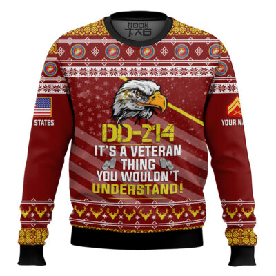 Hooktab US Marine Corps DD-214 It's A Veteran Thing You Wouldn't Understand - Custom Name And Rank Ugly Sweater