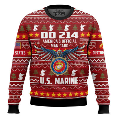 Hooktab US Marine Corps DD Form 214 - Custom Name And Rank Ugly Sweater