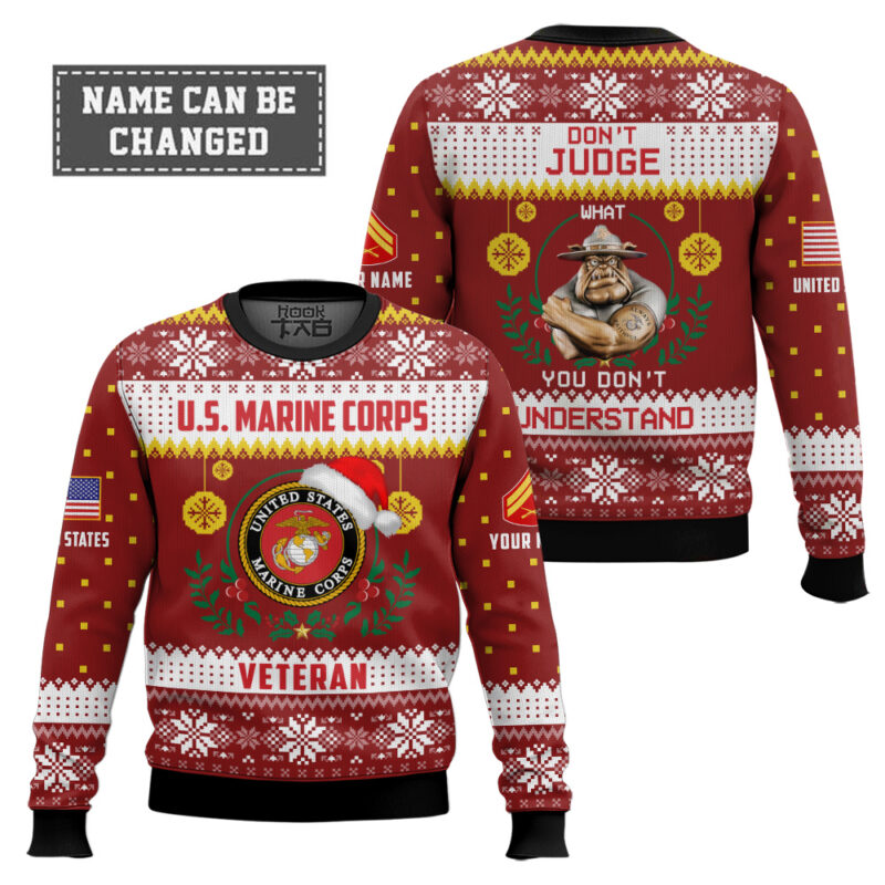 Hooktab US Marine Corps Don't Judge What You Don't Understand - Custom Name And Rank Ugly Sweater Hooktab US Marine Corps Don't Judge What You Don't Understand - Custom Name And Rank Ugly Sweater