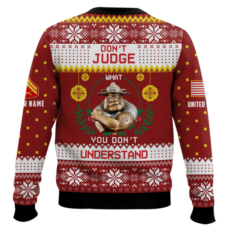 Hooktab US Marine Corps Don't Judge What You Don't Understand - Custom Name And Rank Ugly Sweater Hooktab US Marine Corps Don't Judge What You Don't Understand - Custom Name And Rank Ugly Sweater