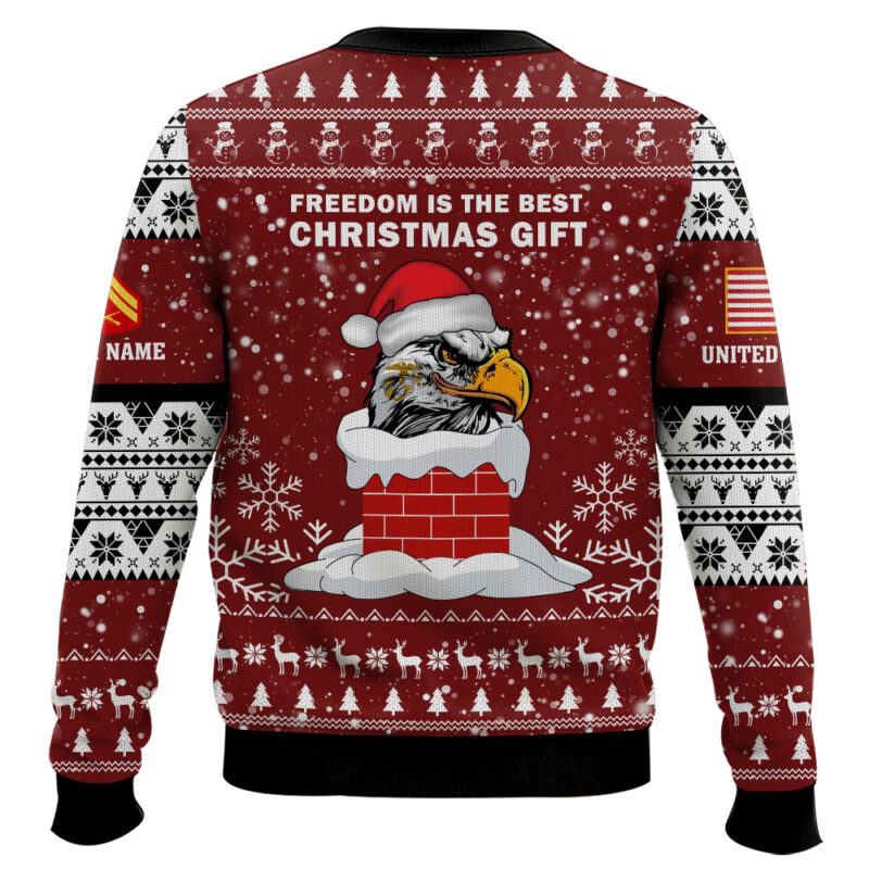 Hooktab US Marine Corps Freedom Is The Best Gift - Custom Name And Rank Ugly Sweater Hooktab US Marine Corps Freedom Is The Best Gift - Custom Name And Rank Ugly Sweater