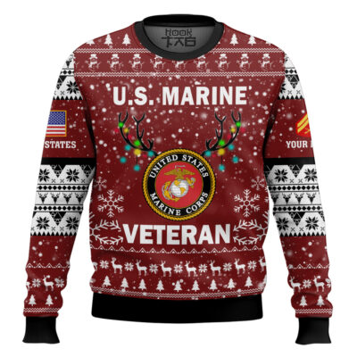 Hooktab US Marine Corps Freedom Is The Best Gift - Custom Name And Rank Ugly Sweater