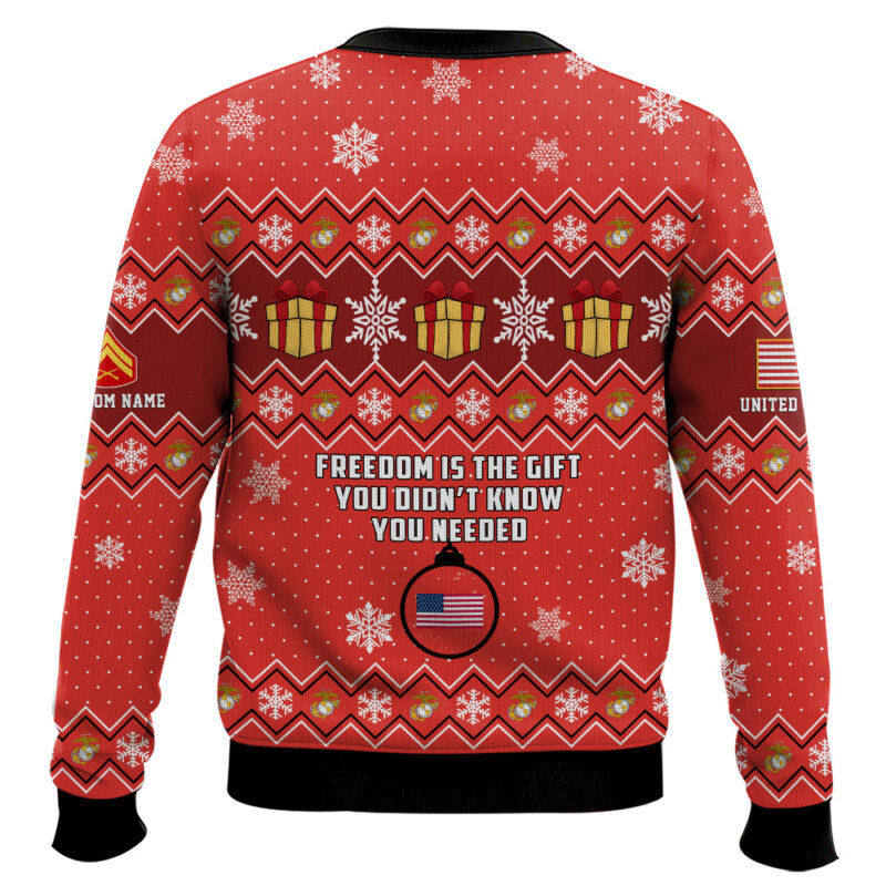 Hooktab US Marine Corps Freedom Is The Gift You Didn't Know You Needed - Custom Name And Rank Ugly Sweater Hooktab US Marine Corps Freedom Is The Gift You Didn't Know You Needed - Custom Name And Rank Ugly Sweater