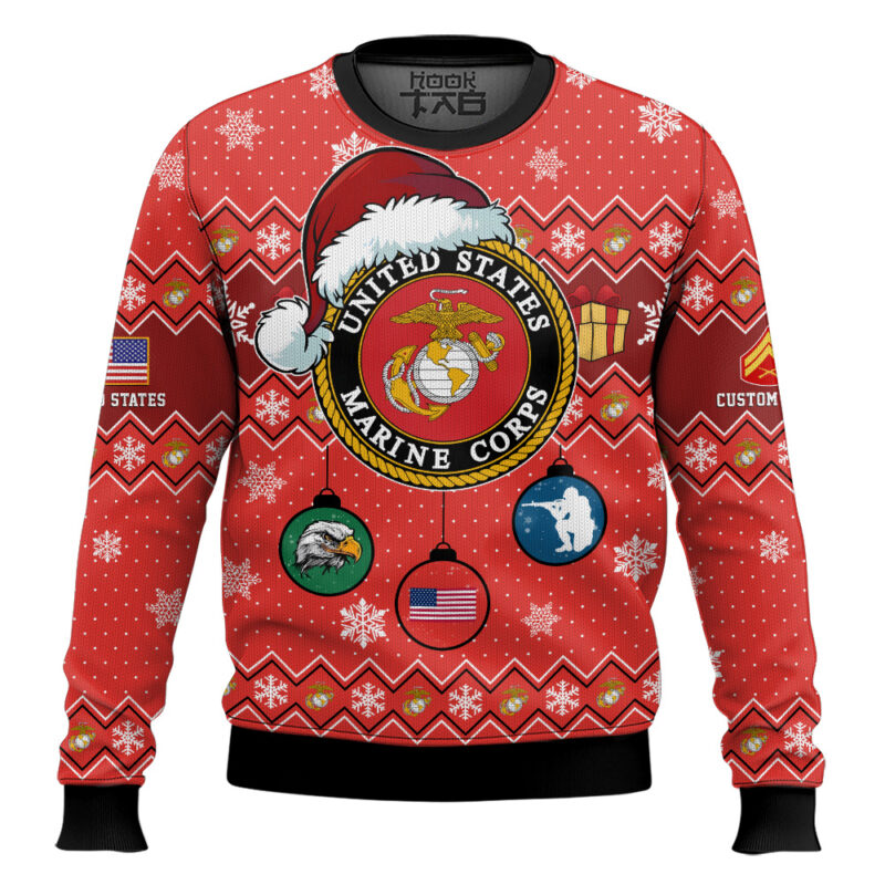 Hooktab US Marine Corps Freedom Is The Gift You Didn't Know You Needed - Custom Name And Rank Ugly Sweater