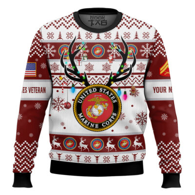 Hooktab US Marine Corps God Found The Strongest Men And Made Them Veteran - Custom Name And Rank Ugly Sweater