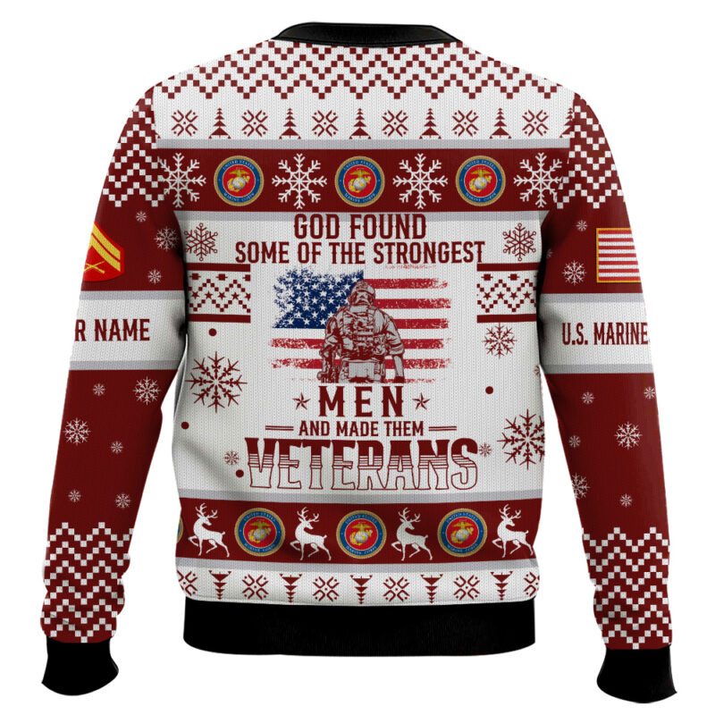Hooktab US Marine Corps God Found The Strongest Men And Made Them Veteran - Custom Name And Rank Ugly Sweater Hooktab US Marine Corps God Found The Strongest Men And Made Them Veteran - Custom Name And Rank Ugly Sweater