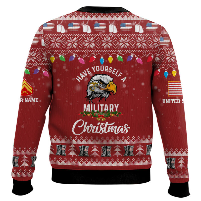 Hooktab US Marine Corps Have Yourself A Military Christmas - Custom Name And Rank Ugly Sweater Hooktab US Marine Corps Have Yourself A Military Christmas - Custom Name And Rank Ugly Sweater