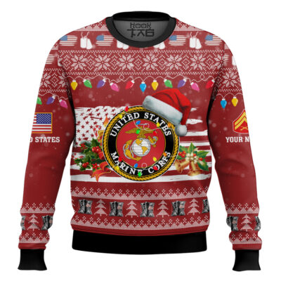 Hooktab US Marine Corps Have Yourself A Military Christmas - Custom Name And Rank Ugly Sweater