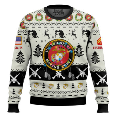Hooktab US Marine Corps Honor the Fallen! - Custom Name And Rank Ugly Sweater