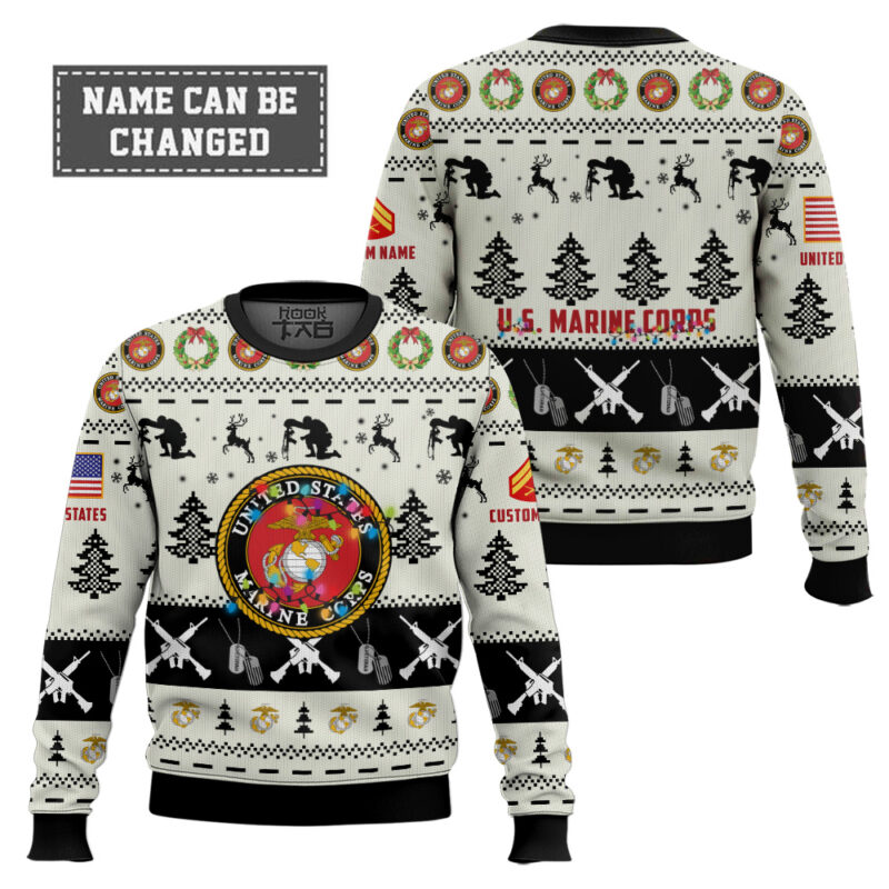 Hooktab US Marine Corps Honor the Fallen! - Custom Name And Rank Ugly Sweater Hooktab US Marine Corps Honor the Fallen! - Custom Name And Rank Ugly Sweater