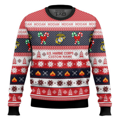 Hooktab US Marine Corps Hooah! - Custom Name Ugly Sweater
