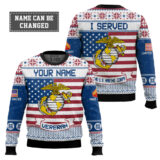 Hooktab US Marine Corps I Served - Custom Name, Rank And Years Of Service Ugly Sweater