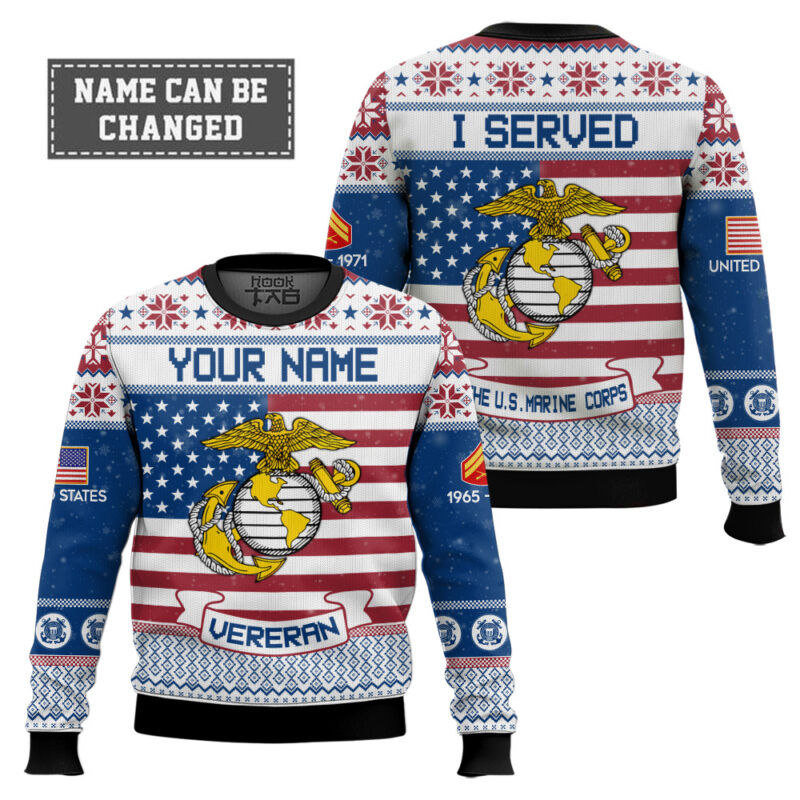 Hooktab US Marine Corps I Served - Custom Name, Rank And Years Of Service Ugly Sweater Hooktab US Marine Corps I Served - Custom Name, Rank And Years Of Service Ugly Sweater