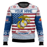 Hooktab US Marine Corps I Served - Custom Name, Rank And Years Of Service Ugly Sweater