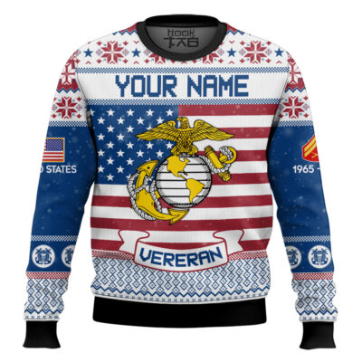 Hooktab US Marine Corps I Served - Custom Name, Rank And Years Of Service Ugly Sweater
