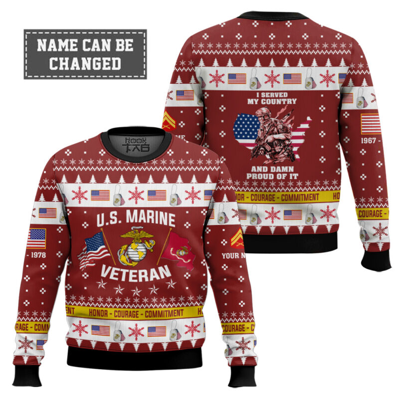 Hooktab US Marine Corps I Served My Country And Damn Proud Of It - Custom Name, Rank And Years Of Service Ugly Sweater Hooktab US Marine Corps I Served My Country And Damn Proud Of It - Custom Name, Rank And Years Of Service Ugly Sweater