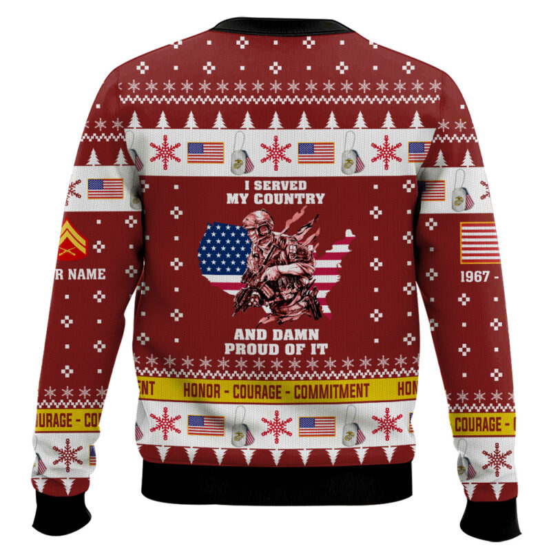 Hooktab US Marine Corps I Served My Country And Damn Proud Of It - Custom Name, Rank And Years Of Service Ugly Sweater Hooktab US Marine Corps I Served My Country And Damn Proud Of It - Custom Name, Rank And Years Of Service Ugly Sweater