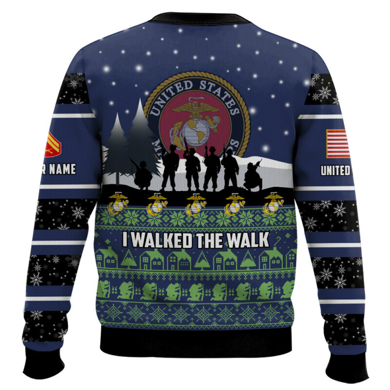 Hooktab US Marine Corps I Walked The Walk - Custom Name And Rank Ugly Sweater Hooktab US Marine Corps I Walked The Walk - Custom Name And Rank Ugly Sweater