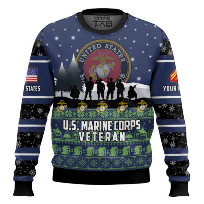 Hooktab US Marine Corps I Walked The Walk - Custom Name And Rank Ugly Sweater