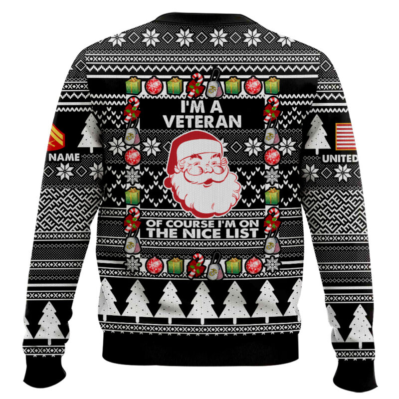 Hooktab US Marine Corps I'm A Veteran, Of Course I'm On The Nice List - Custom Name And Rank Ugly Sweater Hooktab US Marine Corps I'm A Veteran, Of Course I'm On The Nice List - Custom Name And Rank Ugly Sweater